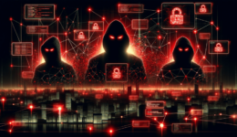 A cyber-security themed digital landscape representing the Web3 ecosystem under threat, with dark hues and red neon colors. In the foreground, shadowy