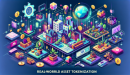 A modern and visually appealing header image for a website about real-world asset tokenization. The image should feature a diverse range of assets inc