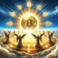 A divinely inspired digital landscape for a Bitcoin blockchain concept, featuring a grand Bitcoin symbol at the center, glowing with a radiant, holy l A divinely inspired digital landscape for a Bitcoin blockchain concept, featuring a grand Bitcoin symbol at the center, glowing with a radiant, holy l