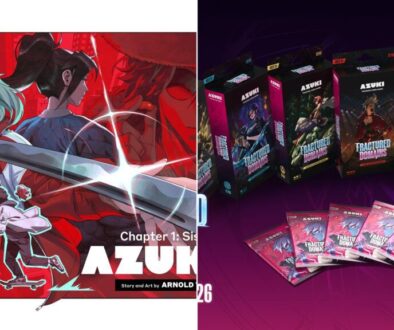 Azuki manga NFT brand artwork collage: Arnold Tsang series art beside Fractured Reflections scene