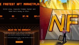 Blur shutdown collage: Blur's homepage advertising 0% marketplace fees beside a Cointelegraph NFT illustration