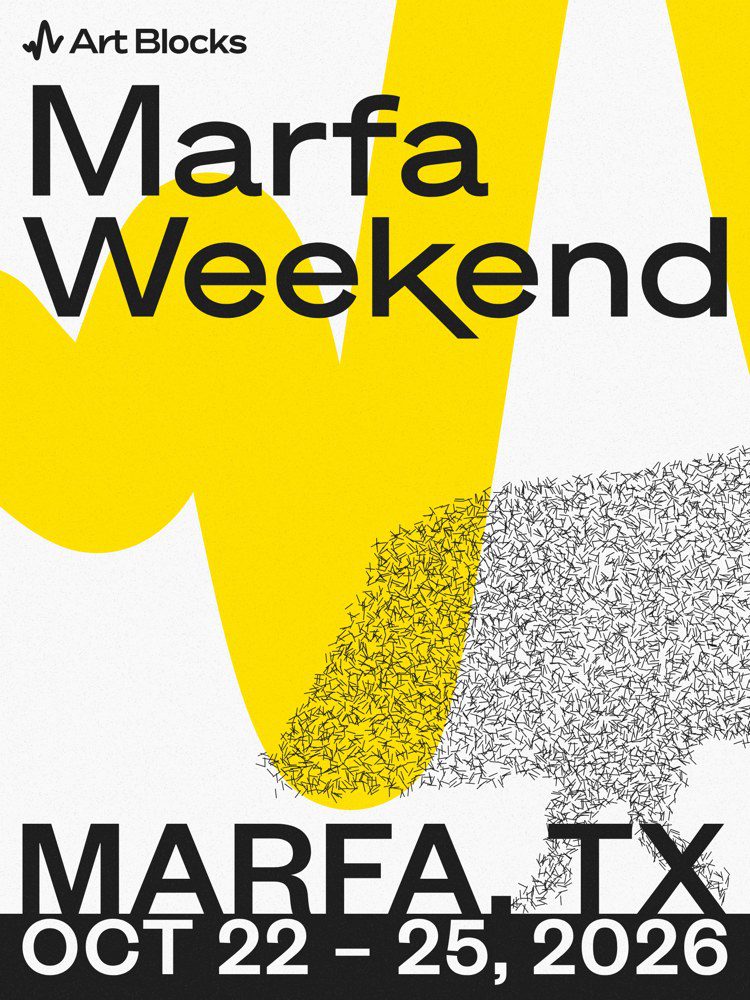 Art Blocks Marfa Weekend 2026 commemorative generative poster #69 in the Caliche palette, Marfa TX Oct 22–25