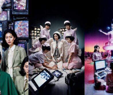 Emi Kusano End of Nostalgia collage: the exhibition key visual and two works from her Ornament Survival series