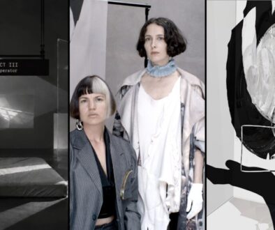 Operator Human Unreadable collage: the Act III stage design for the Whitney, artists Ania Catherine and Dejha Ti, and a black-and-white Human Unreadable artwork