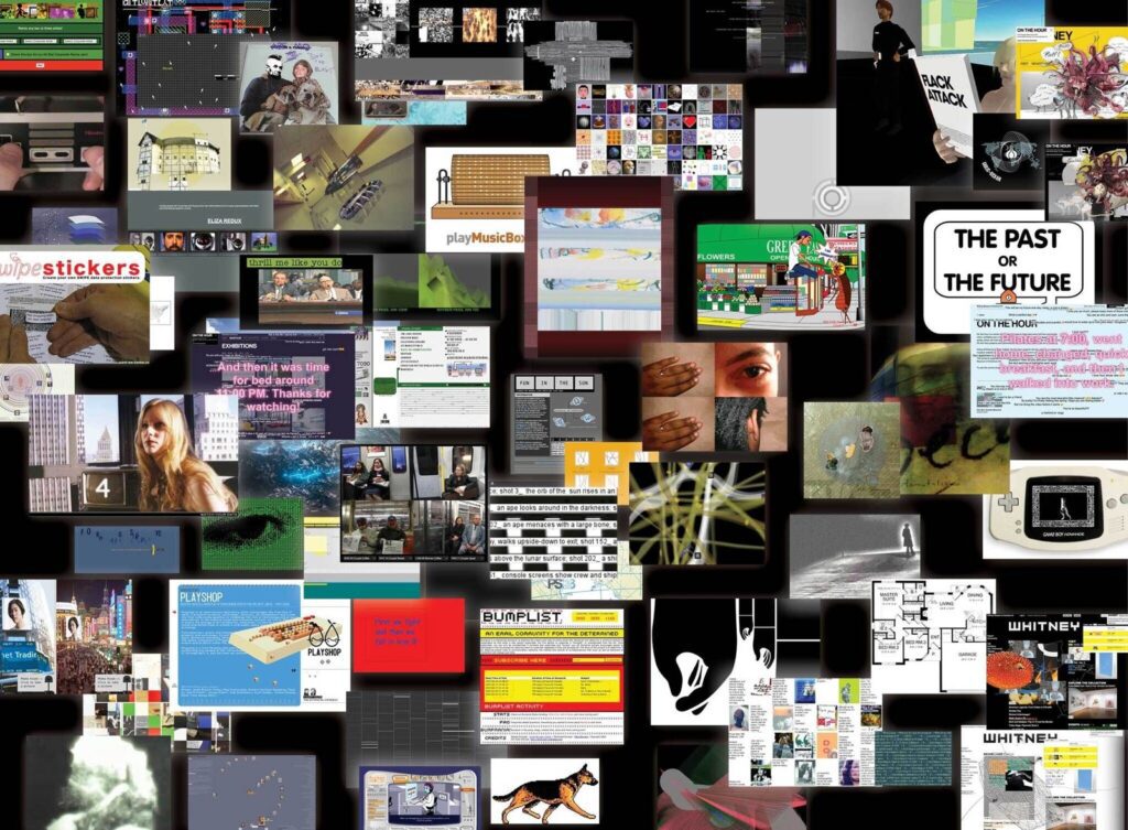 Collage of screenshots from net art projects commissioned for the Whitney Museum's artport website